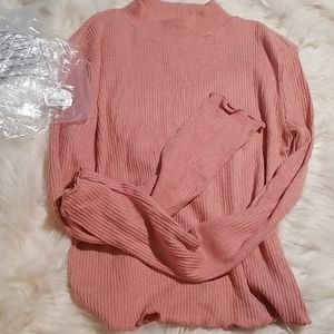 Long sleeved mauve/rose faux turtleneck shirt